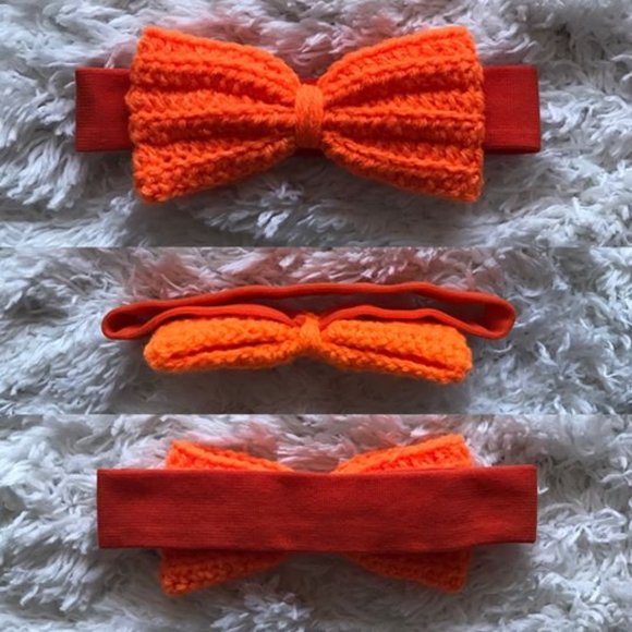Orange crochet bow headband for baby girl or boy - Picture 5 of 6